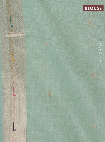 Jamdhani cotton saree teal green with thread & zari woven floral buttas and jamdhani pallu