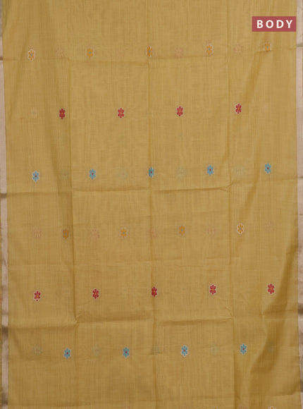 Jamdhani cotton saree pale yellow with thread & zari woven floral buttas and jamdhani pallu
