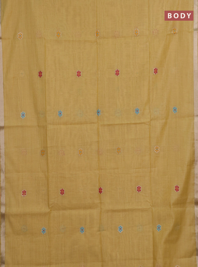 Jamdhani cotton saree pale yellow with thread & zari woven floral buttas and jamdhani pallu