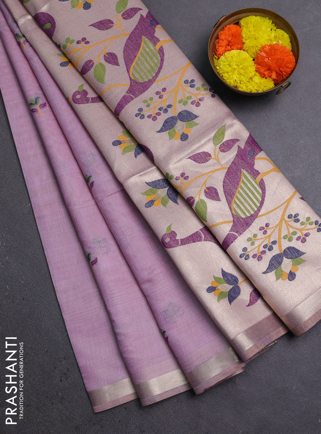 Jamdhani cotton saree lavender with thread woven buttas and jamdhani pallu