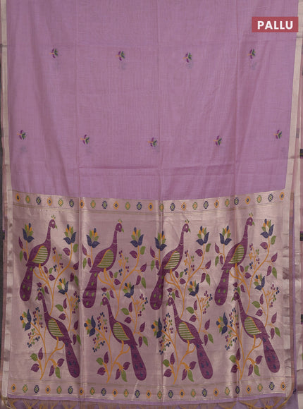 Jamdhani cotton saree lavender with thread woven buttas and jamdhani pallu