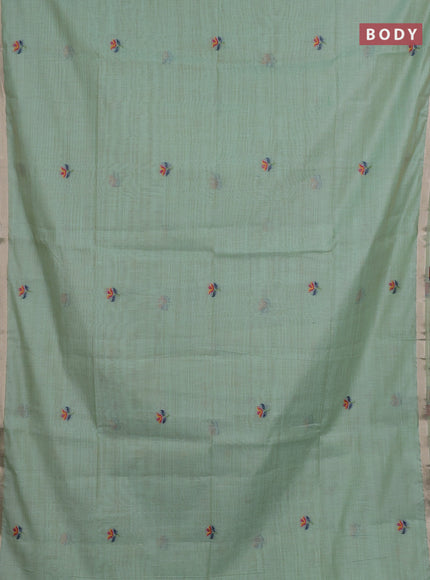 Jamdhani cotton saree pista green with thread woven buttas and jamdhani pallu