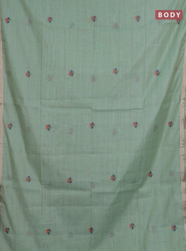 Jamdhani cotton saree pista green with thread woven buttas and jamdhani pallu