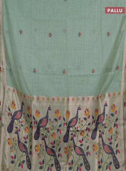 Jamdhani cotton saree pista green with thread woven buttas and jamdhani pallu