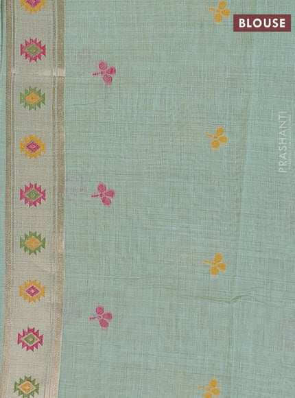 Jamdhani cotton saree pista green with thread woven buttas and jamdhani pallu
