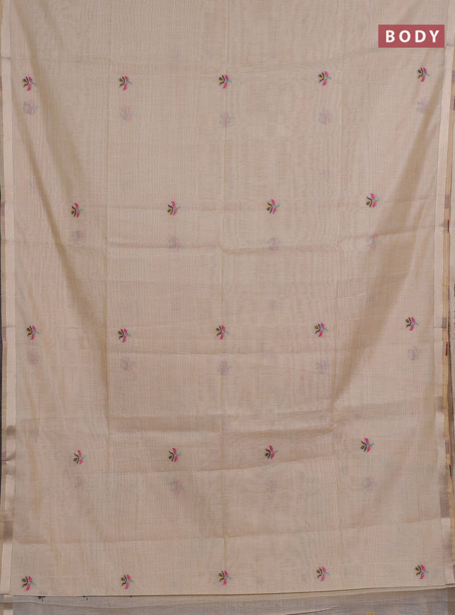 Jamdhani cotton saree cream with thread woven buttas and jamdhani pallu