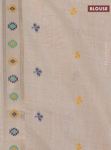 Jamdhani cotton saree cream with thread woven buttas and jamdhani pallu