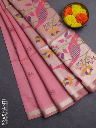 Jamdhani cotton saree light pink with thread woven buttas and jamdhani pallu