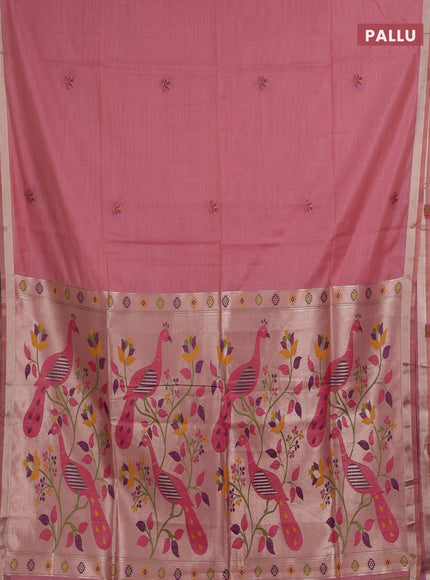 Jamdhani cotton saree light pink with thread woven buttas and jamdhani pallu