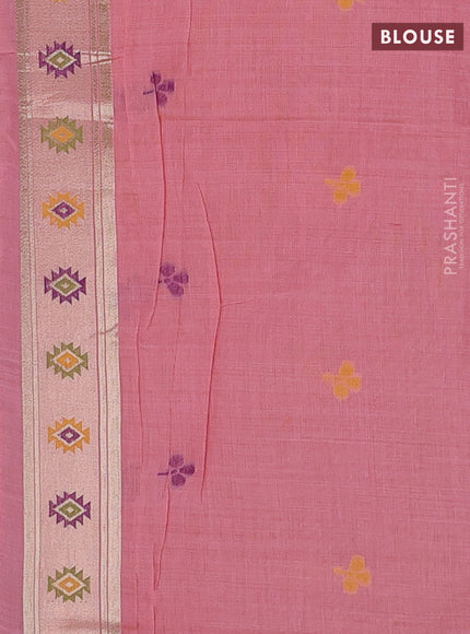 Jamdhani cotton saree light pink with thread woven buttas and jamdhani pallu