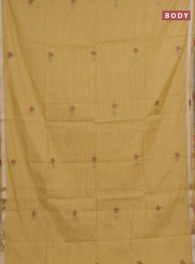 Jamdhani cotton saree pale yellow with thread woven buttas and jamdhani pallu