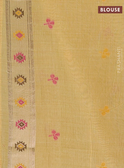 Jamdhani cotton saree pale yellow with thread woven buttas and jamdhani pallu