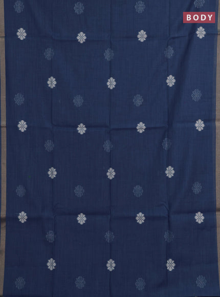 Jamdhani cotton saree indigo blue with allover thread woven buttas and jamdhani pallu
