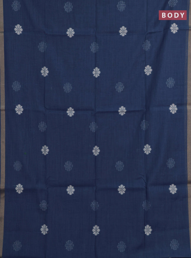 Jamdhani cotton saree indigo blue with allover thread woven buttas and jamdhani pallu