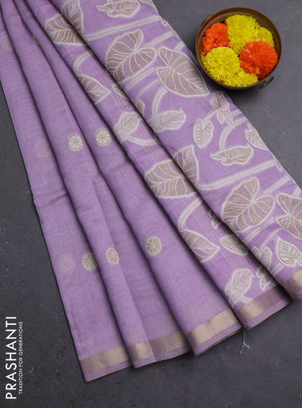 Jamdhani cotton saree lavender with allover thread woven buttas and thread woven pallu