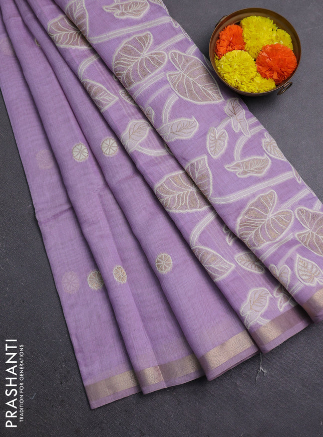 Jamdhani cotton saree lavender with allover thread woven buttas and thread woven pallu
