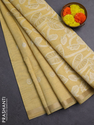 Jamdhani cotton saree pale yellow with allover thread woven buttas and thread woven pallu