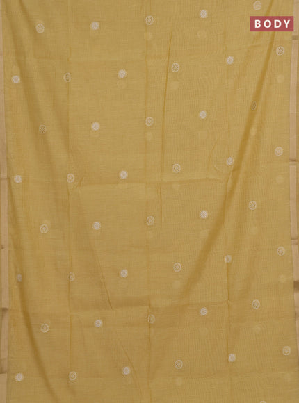 Jamdhani cotton saree pale yellow with allover thread woven buttas and thread woven pallu