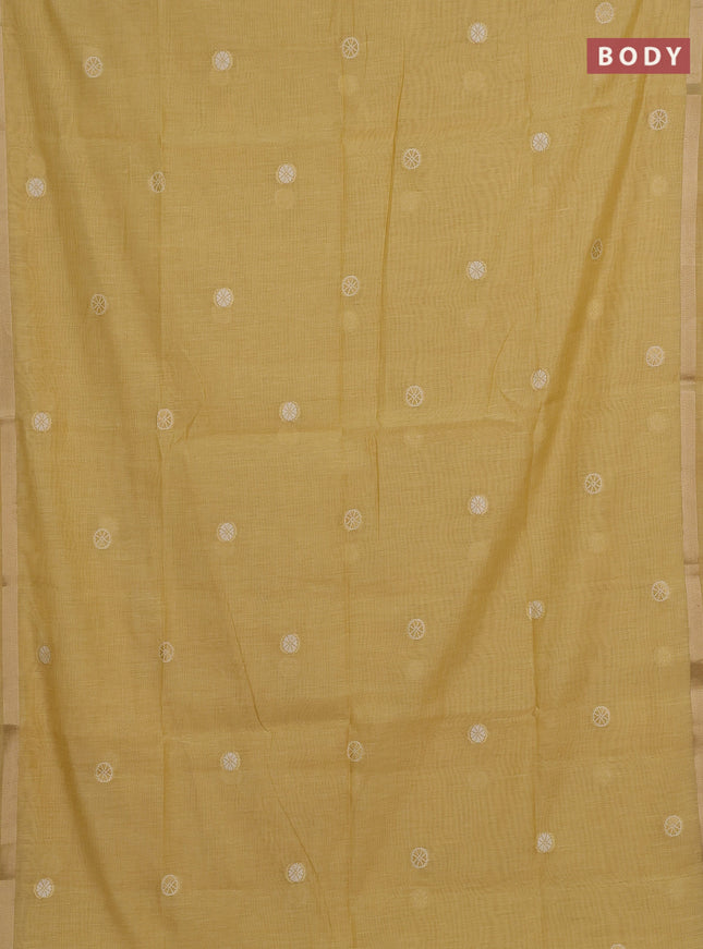 Jamdhani cotton saree pale yellow with allover thread woven buttas and thread woven pallu