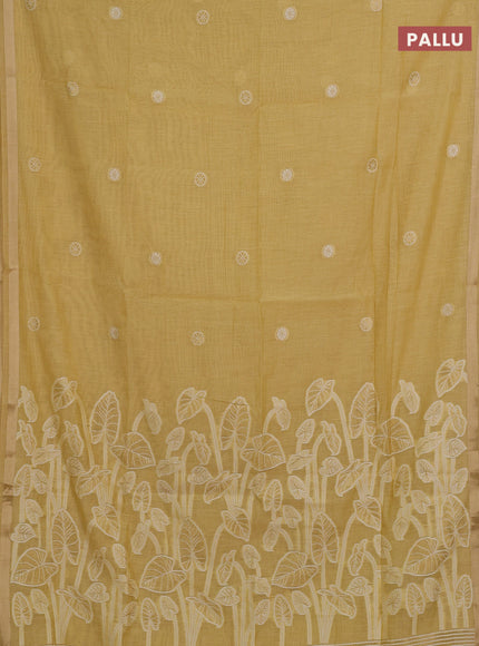 Jamdhani cotton saree pale yellow with allover thread woven buttas and thread woven pallu