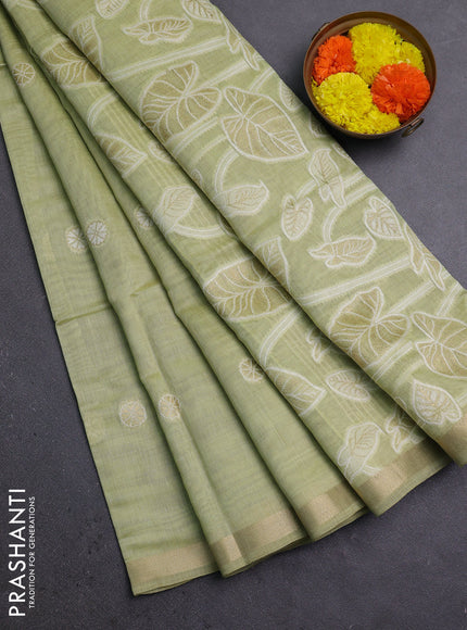 Jamdhani cotton saree pista green with allover thread woven buttas and thread woven pallu