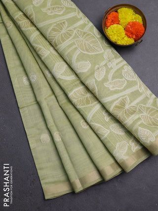 Jamdhani cotton saree pista green with allover thread woven buttas and thread woven pallu