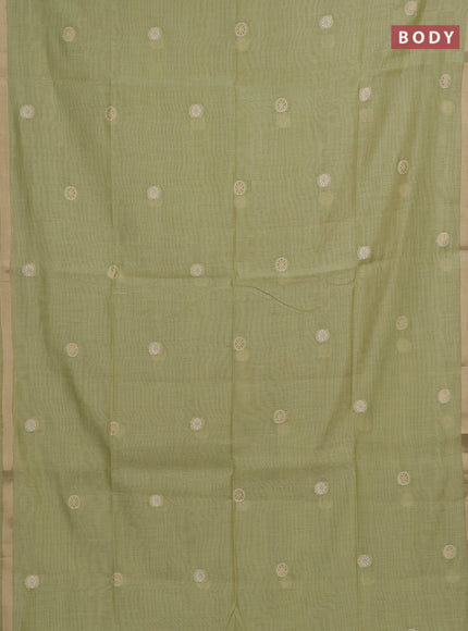 Jamdhani cotton saree pista green with allover thread woven buttas and thread woven pallu