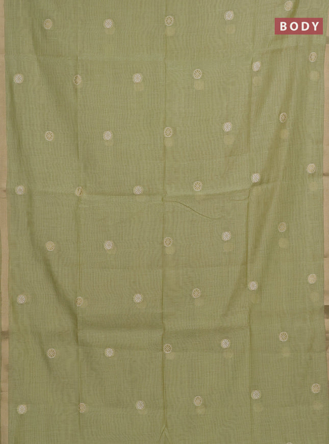 Jamdhani cotton saree pista green with allover thread woven buttas and thread woven pallu