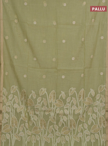 Jamdhani cotton saree pista green with allover thread woven buttas and thread woven pallu