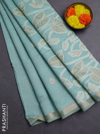 Jamdhani cotton saree teal blue with allover thread woven buttas and thread woven pallu