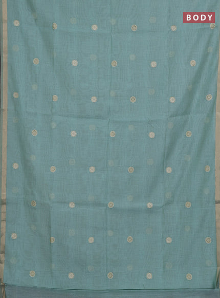 Jamdhani cotton saree teal blue with allover thread woven buttas and thread woven pallu