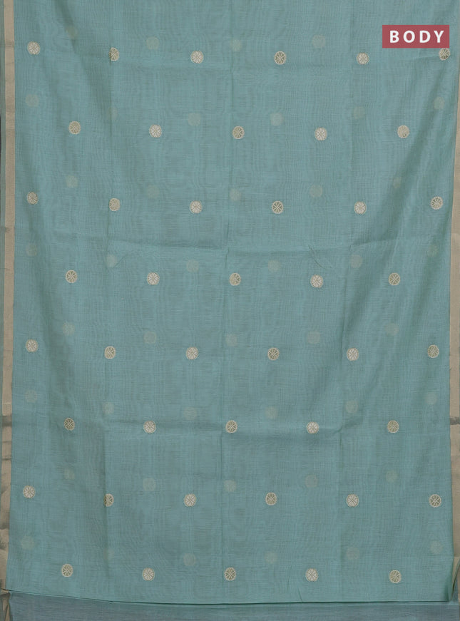 Jamdhani cotton saree teal blue with allover thread woven buttas and thread woven pallu