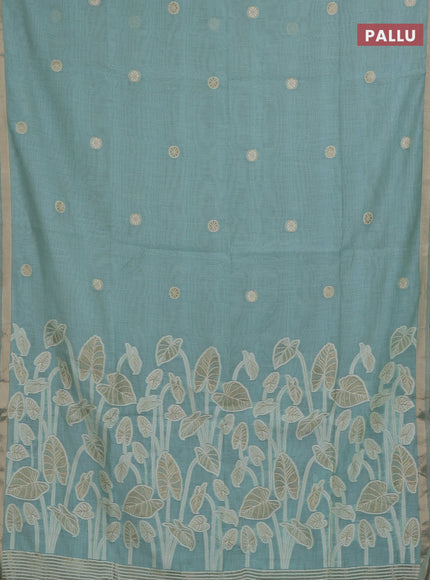 Jamdhani cotton saree teal blue with allover thread woven buttas and thread woven pallu