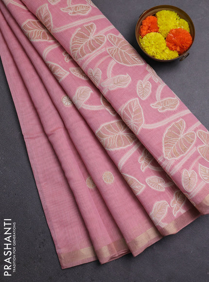 Jamdhani cotton saree light pink with allover thread woven buttas and thread woven pallu