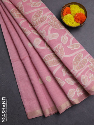 Jamdhani cotton saree light pink with allover thread woven buttas and thread woven pallu