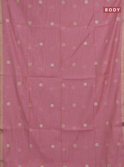 Jamdhani cotton saree light pink with allover thread woven buttas and thread woven pallu