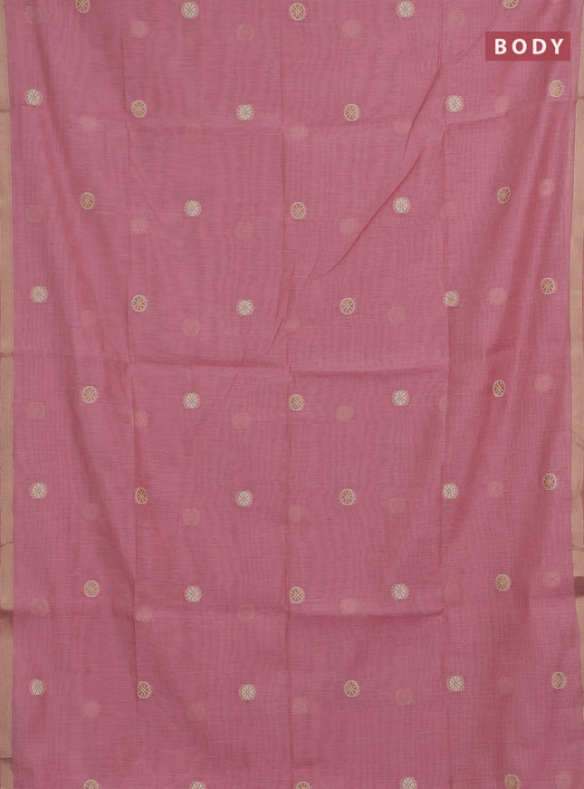 Jamdhani cotton saree light pink with allover thread woven buttas and thread woven pallu