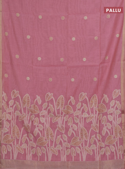 Jamdhani cotton saree light pink with allover thread woven buttas and thread woven pallu