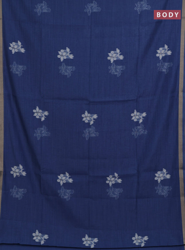 Jamdhani cotton saree indigo blue with allover thread woven buttas and jamdhani pallu