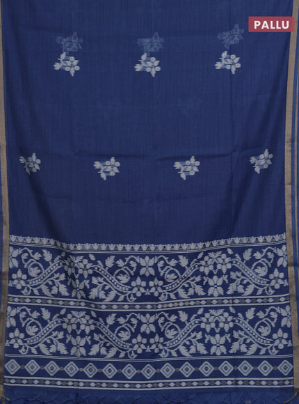 Jamdhani cotton saree indigo blue with allover thread woven buttas and jamdhani pallu