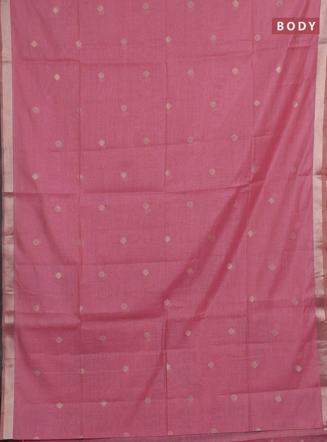 Jamdhani cotton saree light pink with zari woven buttas and jamdhani pallu