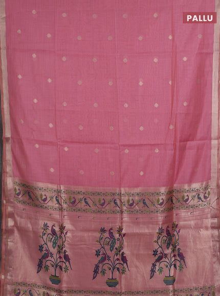 Jamdhani cotton saree light pink with zari woven buttas and jamdhani pallu