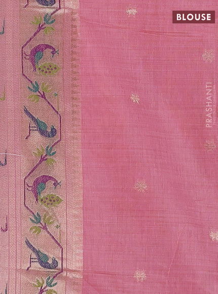 Jamdhani cotton saree light pink with zari woven buttas and jamdhani pallu