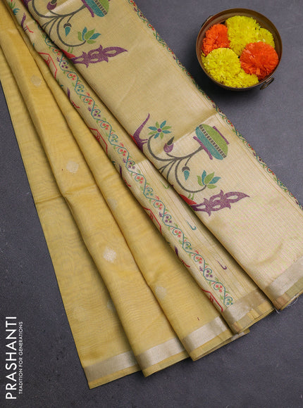 Jamdhani cotton saree yellow with zari woven buttas and jamdhani pallu