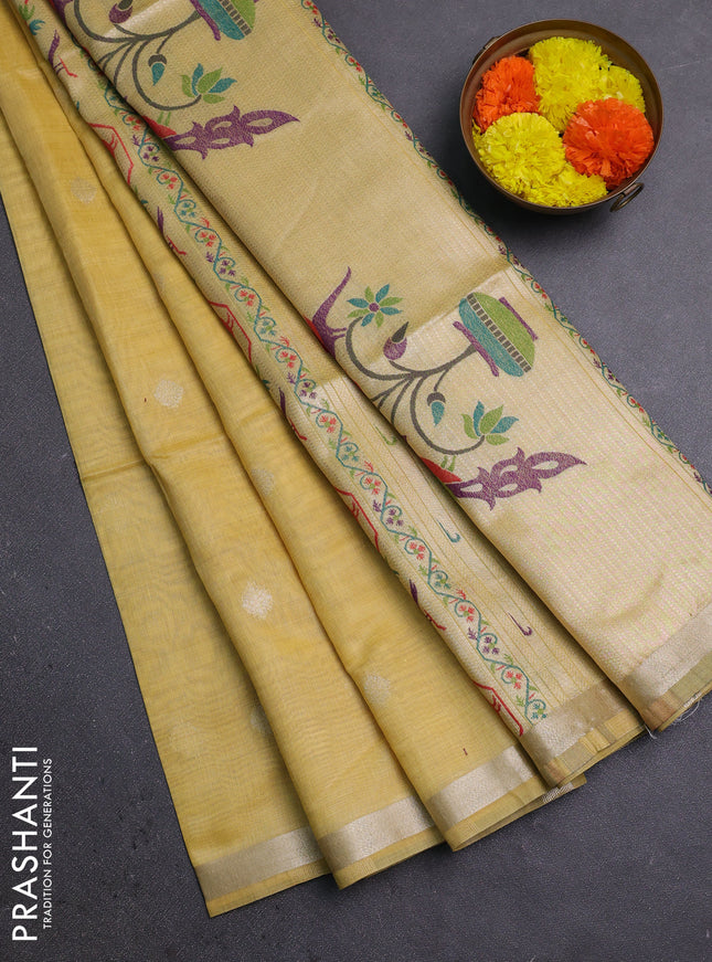 Jamdhani cotton saree yellow with zari woven buttas and jamdhani pallu