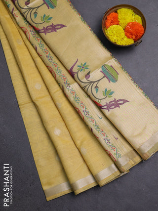 Jamdhani cotton saree yellow with zari woven buttas and jamdhani pallu
