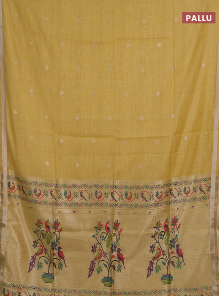 Jamdhani cotton saree yellow with zari woven buttas and jamdhani pallu