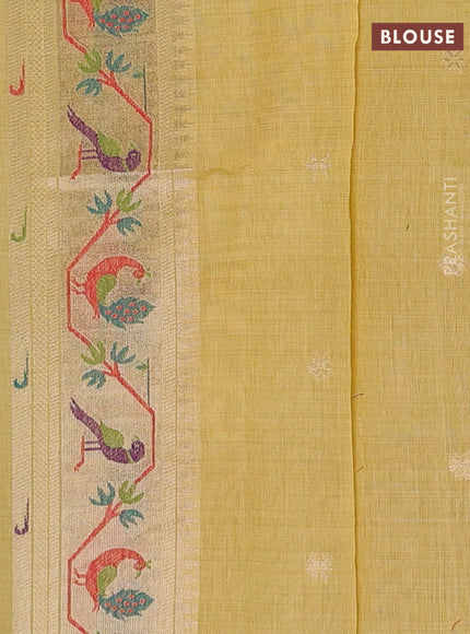 Jamdhani cotton saree yellow with zari woven buttas and jamdhani pallu