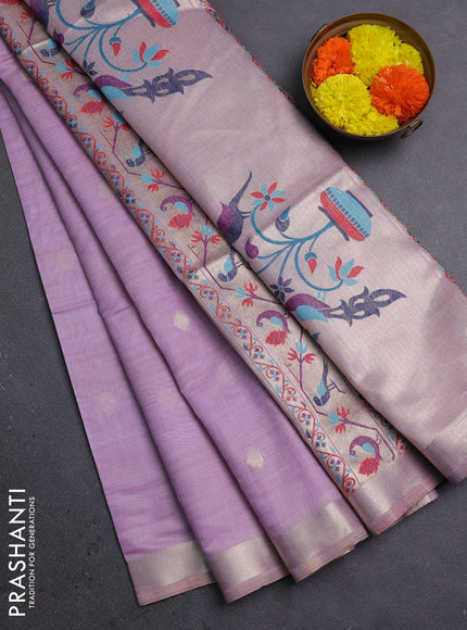 Jamdhani cotton saree lavender with zari woven buttas and jamdhani pallu