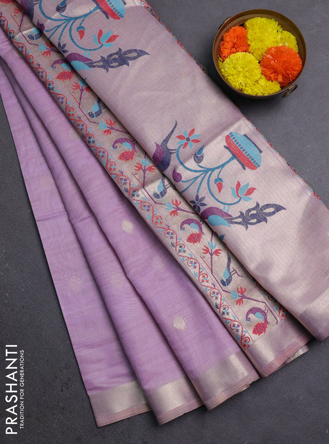 Jamdhani cotton saree lavender with zari woven buttas and jamdhani pallu